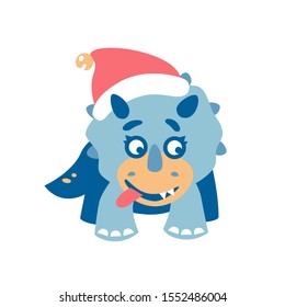 Cartoon flat vector illustration.  Cute dinosaur illustration. Animal. Dinosaur baby print. Christmas dino.