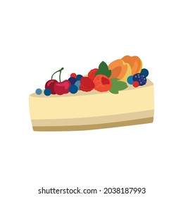 Cartoon flat vector illustration cute pie. Fresh berries. Sweet cheesecake.