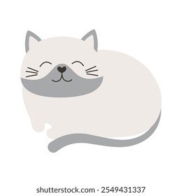 Ilustración vectorial plana de la historieta del gato lindo aislado en el fondo blanco, animal doméstico, mascota gris esponjosa