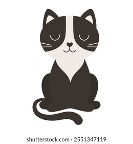 Ilustración vectorial plana de la historieta del gato lindo aislado en el fondo blanco, animal doméstico, mascota negra esponjosa