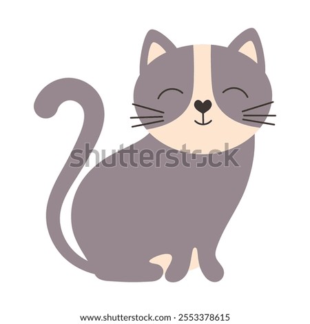 cartoon flat vector illustration of cute cat isolated on white background, domestic animal, fluffy pet