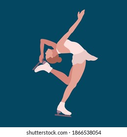 Cartoon Flat Vector Illustration. Figure Skating Competition. World Championship. Beautiful Girl.