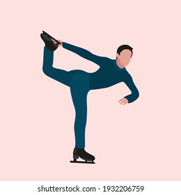 Cartoon flat vector illustration. Figure skating competition. World championship. Male athlete.
