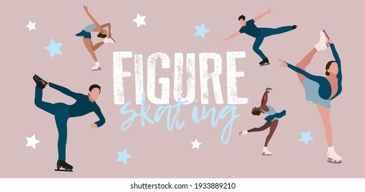 Dibujo vectorial plano de dibujos animados. Competencia de patinaje artístico. Deporte de invierno.