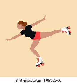 Cartoon flat vector illustration. Figure skating competition. Roller girl.