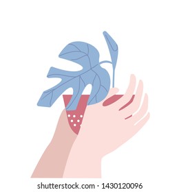Cartoon flat vector illustration. Flower in her hand.