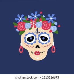 Cartoon flat vector illustration. Muertos, halloween, dead. The Day of the death in Mexico vector. Dia de los Muertos.