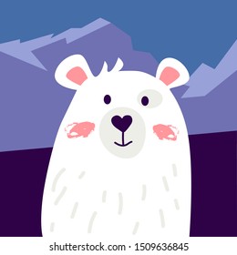 Cartoon flat vector illustration.  Polar bear illustration. Winter.
