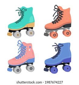 Cartoon flat vector illustration. Set roller skate. Sport.