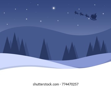 Cartoon flat vector illustration starry Christmas night