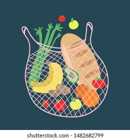 Cartoon flat vector illustration. Zero waste string bag vector. No plastic. Eco. 