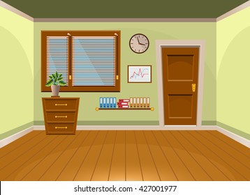 Cartoon flat vector interior office room in lime style. Vector illustration