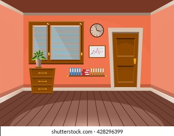 Cartoon flat vector interior office room in peach blossom style. Vector illustration