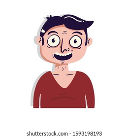 Cartoon flat vector portrait of a man 