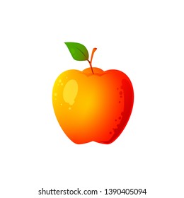 Cartoon flat vector ripe apple with gradient, vector illustration isolated on white background