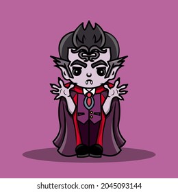 Cartoon flat vector style Dracula. Halloween theme. Boo Dracula is scaring.	