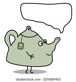Cartoon flat vector teapot, comic line art avatar, logo design