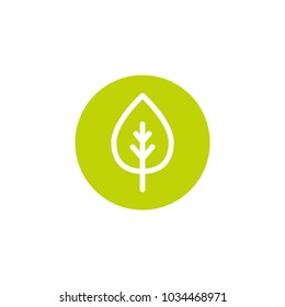 Cartoon flat white leaf in green circle. Eco icon. isolated on white. Vector illustration. Organic icon. Eco friendly logo
