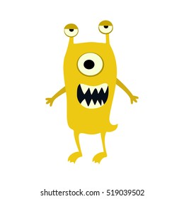 Cartoon flat yellow monsters big icon. Colorful kid toy cute monster. Vector EPS10