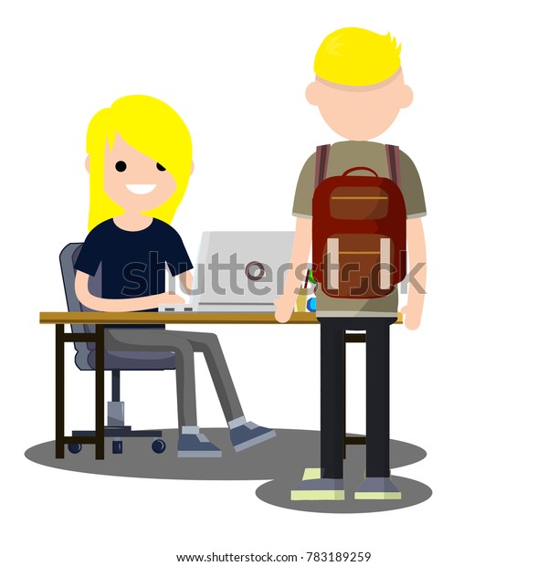 Cartoon Flat Young Girl Student Sitting Stock Vector Royalty Free