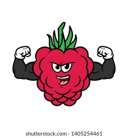 Cartoon Flexing Muscular Raspberry Character