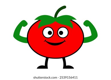 Cartoon Flexing Muscular Tomato Character