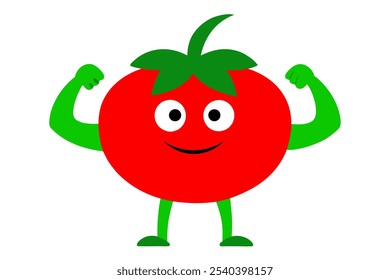 Cartoon Flexing Muscular Tomato Character Illustration for Fitness and Food Themes