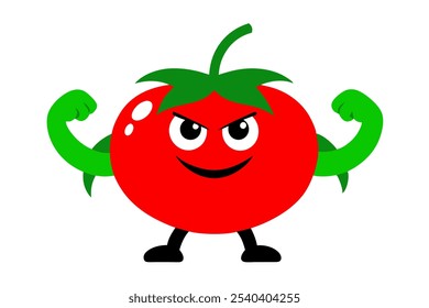 Cartoon Flexing Muscular Tomato Character Illustration