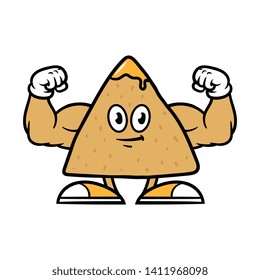 Cartoon Flexing Muscular Tortilla Chip Character