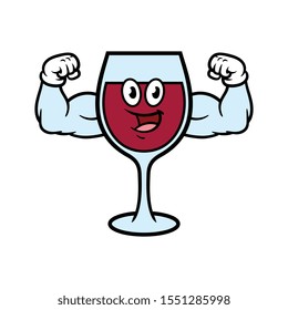 Cartoon Flexing Muscular Wine Character