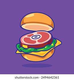 Cartoon schwimmendes Rindfleisch-Burger-Symbol