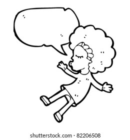 cartoon floating disco girl with speech bubble