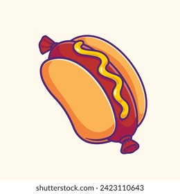 Cartoon floating hot dog icon fast food vector illustration