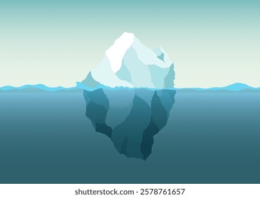 Cartoon floating iceberg, glacier vector illustration. Ocean ice rock background shows the upper and lower part of the sea