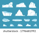 Cartoon floating iceberg set. Ocean ice rocks landscape for climate and environment protection concept. Iceberg cold. Vector