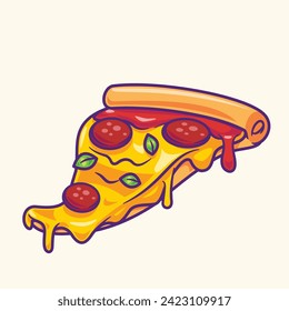 Cartoon floating slice of pizza icon fast food vector illustration