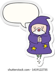 cartoon floating wizard with speech bubble sticker