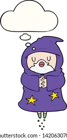 cartoon floating wizard with thought bubble