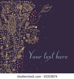 Cartoon floral background in retro style