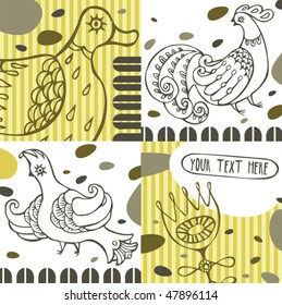 Cartoon floral pattern with birds