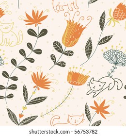 Cartoon floral seamless pattern