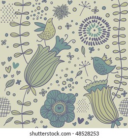 Dibujo floral sin soldadura en colores verdes