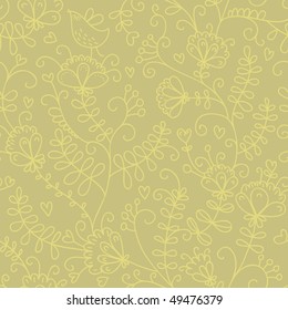 Cartoon floral seamless pattern in warm yellow