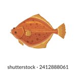 Cartoon flounder fish for seafood cuisine or sea food restaurant menu, isolated vector. Ocean fishing and marine market or seafood kitchen flounder flatfish or plaice fish for ocean gourmet cooking