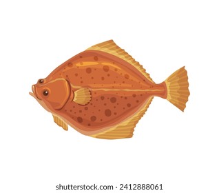 Cartoon flounder fish for seafood cuisine or sea food restaurant menu, isolated vector. Ocean fishing and marine market or seafood kitchen flounder flatfish or plaice fish for ocean gourmet cooking