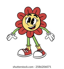 Cartoon Flower Character with Sneakers and Playful Expression