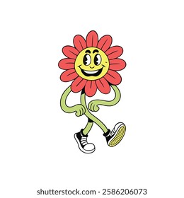 Cartoon Flower Character with Sneakers and Playful Expression
