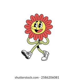 Cartoon Flower Character with Sneakers and Playful Expression