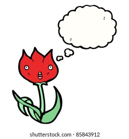 cartoon flower character with thought bubble