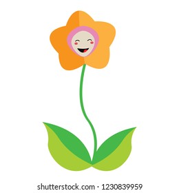 Cartoon flower with face. Flat style vector.